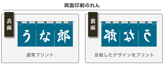 両面印刷のれん、表面、裏面、通常プリント、反転したデザインをプリント