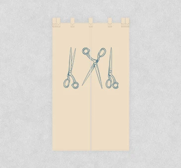 オリジナルヘアサロン・理髪店のれん/ハサミのイラスト入りデザイン