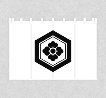 オリジナル酒屋・酒蔵のれん/白字に家紋(黒)